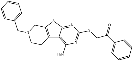 2-[(4-amino-7-benzyl-5,6,7,8-tetrahydropyrido[4',3':4,5]thieno[2,3-d]pyrimidin-2-yl)sulfanyl]-1-phenylethanone Struktur