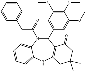 3,3-dimethyl-10-(phenylacetyl)-11-(3,4,5-trimethoxyphenyl)-2,3,4,5,10,11-hexahydro-1H-dibenzo[b,e][1,4]diazepin-1-one,312621-25-3,结构式