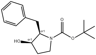 2β-ベンジル-3β-ヒドロキシピロリジン-1-カルボン酸tert-ブチル 化学構造式