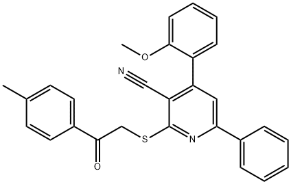 4-(2-methoxyphenyl)-2-{[2-(4-methylphenyl)-2-oxoethyl]sulfanyl}-6-phenylnicotinonitrile 结构式