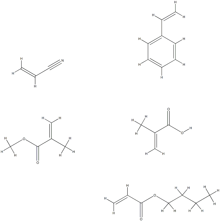 2-Propenoic acid, 2-methyl-, polymer with butyl 2-propenoate, ethenylbenzene, methyl 2-methyl-2-propenoate and 2-propenenitrile Structure