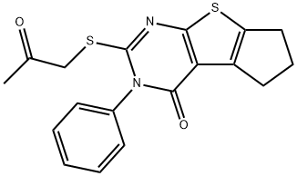 2-[(2-oxopropyl)sulfanyl]-3-phenyl-3,5,6,7-tetrahydro-4H-cyclopenta[4,5]thieno[2,3-d]pyrimidin-4-one Structure