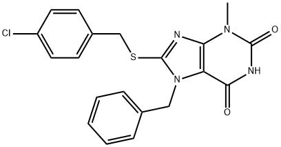 7-benzyl-8-[(4-chlorobenzyl)sulfanyl]-3-methyl-3,7-dihydro-1H-purine-2,6-dione 结构式