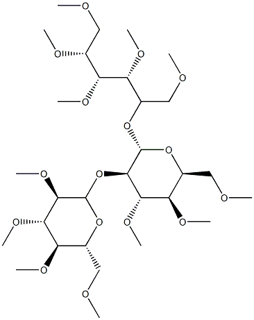 2-O-[2-O-(2-O,3-O,4-O,6-O-Tetramethyl-β-D-glucopyranosyl)-3-O,4-O,6-O-trimethyl-β-D-glucopyranosyl]-1-O,3-O,4-O,5-O,6-O-pentamethyl-D-glucitol,32581-24-1,结构式