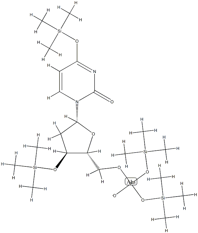 1-[5-O-[ビス(トリメチルシロキシ)ホスフィニル]-3-O-トリメチルシリル-2-デオキシ-β-D-erythro-ペントフラノシル]-4-トリメチルシリルオキシピリミジン-2(1H)-オン 化学構造式