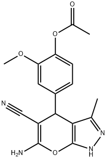4-(6-amino-5-cyano-3-methyl-1,4-dihydropyrano[2,3-c]pyrazol-4-yl)-2-methoxyphenyl acetate Structure