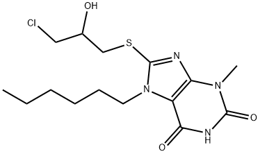 8-[(3-chloro-2-hydroxypropyl)sulfanyl]-7-hexyl-3-methyl-3,7-dihydro-1H-purine-2,6-dione 结构式