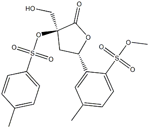 2-Hydroxymethyl-2-O:5-O-bis(p-tolylsulfonyl)-3-deoxy-D-erythro-pentonic acid γ-lactone Struktur