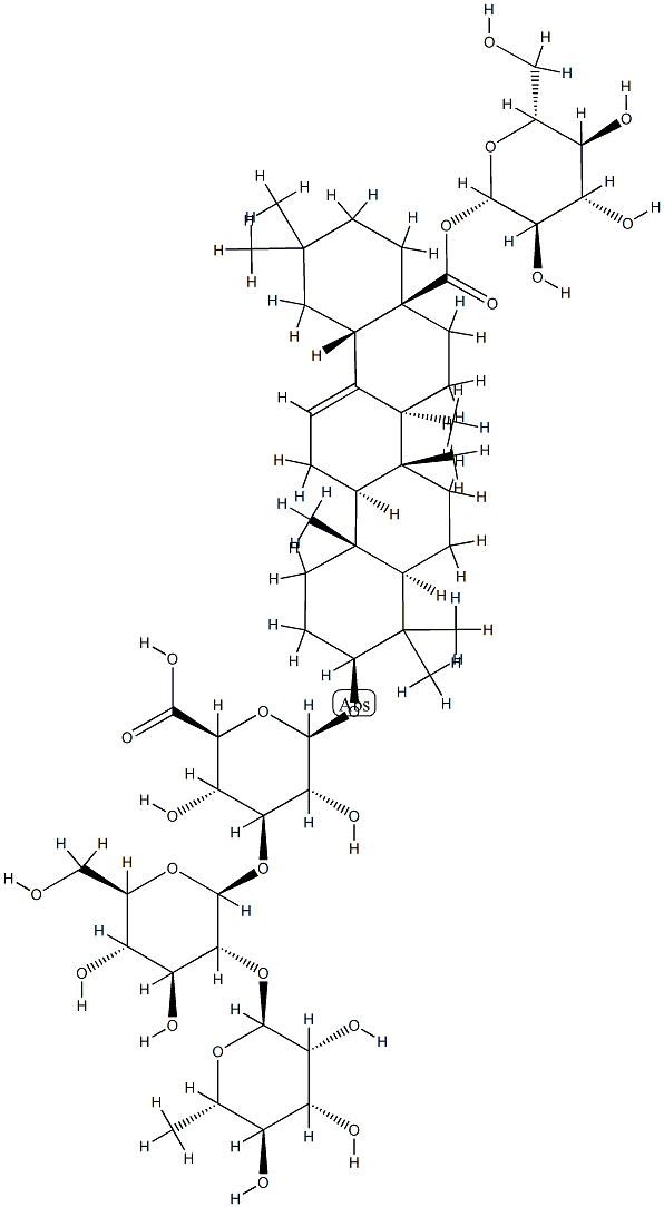 3β-[3-O-[2-O-(6-Deoxy-α-L-mannopyranosyl)-β-D-glucopyranosyl]-β-D-glucopyranuronosyl]oxyolean-12-en-28-oic acid 28-β-D-glucopyranosyl ester Struktur