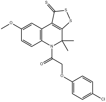 5-[(4-chlorophenoxy)acetyl]-8-methoxy-4,4-dimethyl-4,5-dihydro-1H-[1,2]dithiolo[3,4-c]quinoline-1-thione Structure