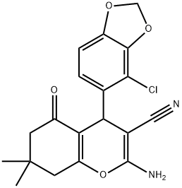 2-amino-4-(4-chloro-1,3-benzodioxol-5-yl)-7,7-dimethyl-5-oxo-5,6,7,8-tetrahydro-4H-chromene-3-carbonitrile 结构式
