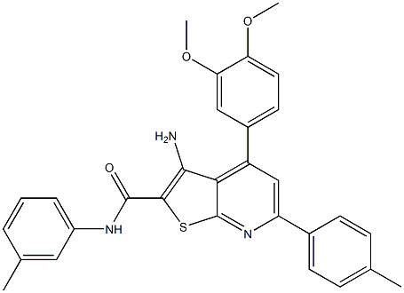 3-amino-4-(3,4-dimethoxyphenyl)-N-(3-methylphenyl)-6-(4-methylphenyl)thieno[2,3-b]pyridine-2-carboxamide,332155-26-7,结构式