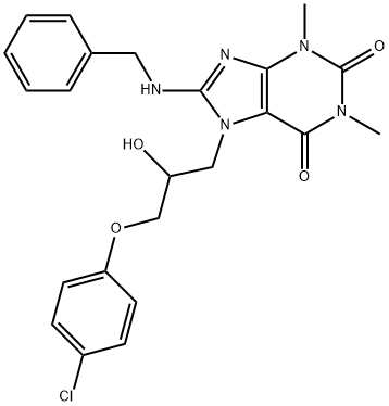 8-(benzylamino)-7-[3-(4-chlorophenoxy)-2-hydroxypropyl]-1,3-dimethyl-3,7-dihydro-1H-purine-2,6-dione 化学構造式