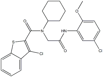 3-chloro-N-[2-(5-chloro-2-methoxyanilino)-2-oxoethyl]-N-cyclohexyl-1-benzothiophene-2-carboxamide 结构式