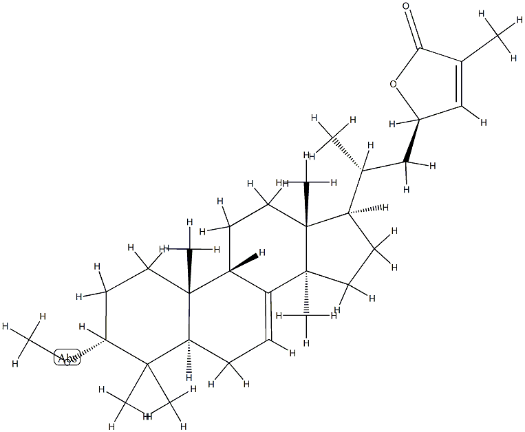 (9β,23R)-3α-メトキシ-23-ヒドロキシ-24,25-ジデヒドロ-5α-ラノスタ-7-エン-27-酸27,23-ラクトン 化学構造式