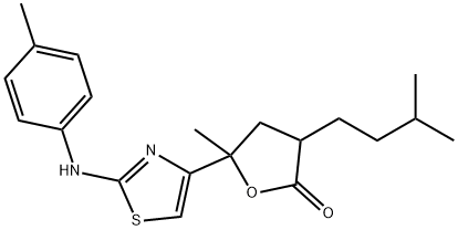 3-isopentyl-5-methyl-5-[2-(4-toluidino)-1,3-thiazol-4-yl]dihydro-2(3H)-furanone Struktur