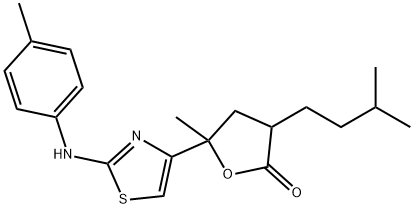 3-isopentyl-5-methyl-5-[2-(4-toluidino)-1,3-thiazol-4-yl]dihydro-2(3H)-furanone 化学構造式