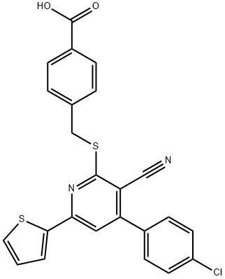 4-({[4-(4-氯苯基)-3-氰基-6-(噻吩-2-基)吡啶-2-基]硫烷基}甲基)苯甲酸,340808-65-3,结构式