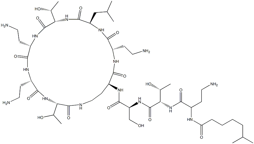 N2-(6-Methylheptanoyl-L-A2bu-L-Thr-D-Ser-)cyclo(L-A2bu*-L-A2bu-D-Leu-L-Thr-L-A2bu-L-A2bu-L-Thr-) Struktur