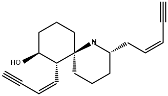 (2S,6R)-7α-[(Z)-1-ブテン-3-イニル]-2-[(Z)-2-ペンテン-4-イニル]-1-アザスピロ[5.5]ウンデカン-8β-オール 化学構造式