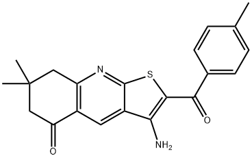 3-amino-7,7-dimethyl-2-(4-methylbenzoyl)-7,8-dihydrothieno[2,3-b]quinolin-5(6H)-one Struktur
