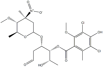 34361-82-5 2,6-Dideoxy-3-O-(3-nitro-4-O-methyl-3-C-methyl-2,3,6-trideoxy-α-L-arabino-hexopyranosyl)-D-arabino-hexose 4-(3,5-dichloro-4-hydroxy-2-methoxy-6-methylbenzoate)