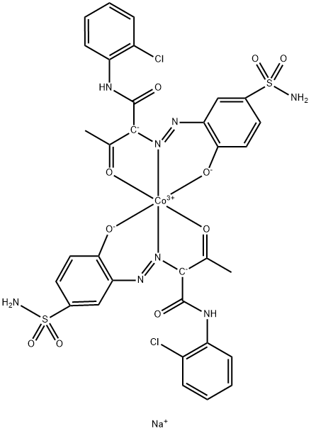 34735-28-9 Cobaltate(1-), bis[2-[[5-(aminosulfonyl) -2-hydroxyphenyl]azo]-N-(2-chlorophenyl)-3-oxobutanamidato (2-)]-, sodium