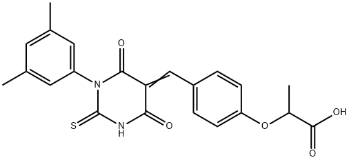 2-[4-[(Z)-[1-(3,5-dimethylphenyl)-4,6-dioxo-2-sulfanylidene-1,3-diazinan-5-ylidene]methyl]phenoxy]propanoic acid,347387-31-9,结构式