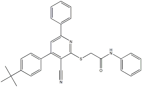 2-{[4-(4-tert-butylphenyl)-3-cyano-6-phenyl-2-pyridinyl]sulfanyl}-N-phenylacetamide,352435-78-0,结构式