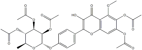 6,7-Bis(acetyloxy)-3-hydroxy-5-methoxy-2-[4-[(2-O,3-O,4-O-triacetyl-6-deoxy-α-L-mannopyranosyl)oxy]phenyl]-4H-1-benzopyran-4-one Struktur