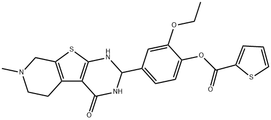 2-ethoxy-4-(7-methyl-4-oxo-1,2,3,4,5,6,7,8-octahydropyrido[4',3':4,5]thieno[2,3-d]pyrimidin-2-yl)phenyl 2-thiophenecarboxylate 化学構造式