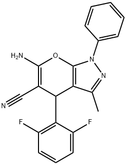 6-amino-4-(2,6-difluorophenyl)-3-methyl-1-phenyl-1,4-dihydropyrano[2,3-c]pyrazole-5-carbonitrile 结构式