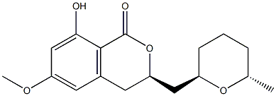 (3R)-3,4-Dihydro-8-hydroxy-6-methoxy-3-[[(2R)-tetrahydro-6α-methyl-2H-pyran-2β-yl]methyl]-1H-2-benzopyran-1-one 结构式
