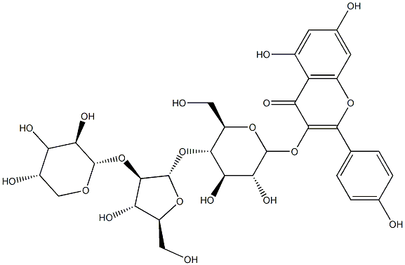 3-[[4-O-[2-O-(α-L-Arabinopyranosyl)-α-L-arabinofuranosyl]-β-D-glucopyranosyl]oxy]-5,7-dihydroxy-2-(4-hydroxyphenyl)-4H-1-benzopyran-4-one 结构式