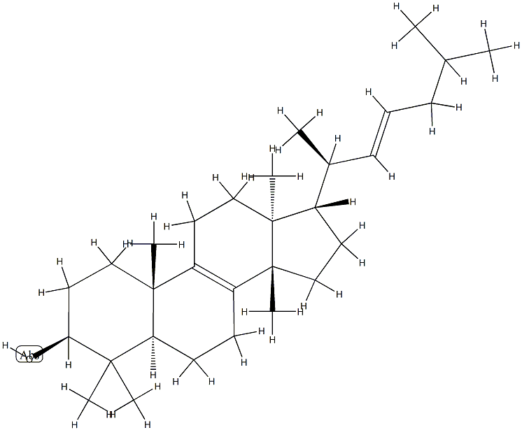 (13α,14β,17α,20S,22E)-5α-ラノスタ-8,22-ジエン-3β-オール 化学構造式