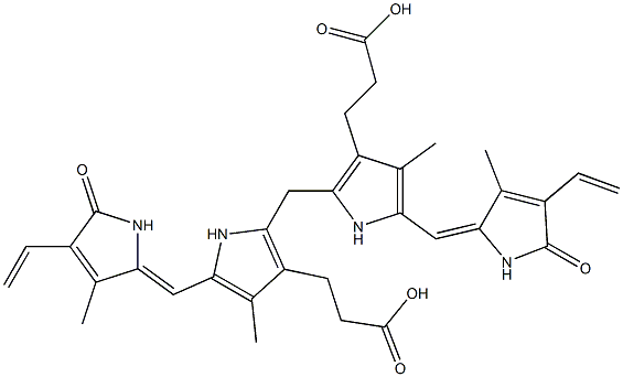 2,18-Divinyl-1,10,19,22,23,24-hexahydro-3,7,13,17-tetramethyl-1,19-dioxo-21H-biline-8,12-dipropionic acid 结构式