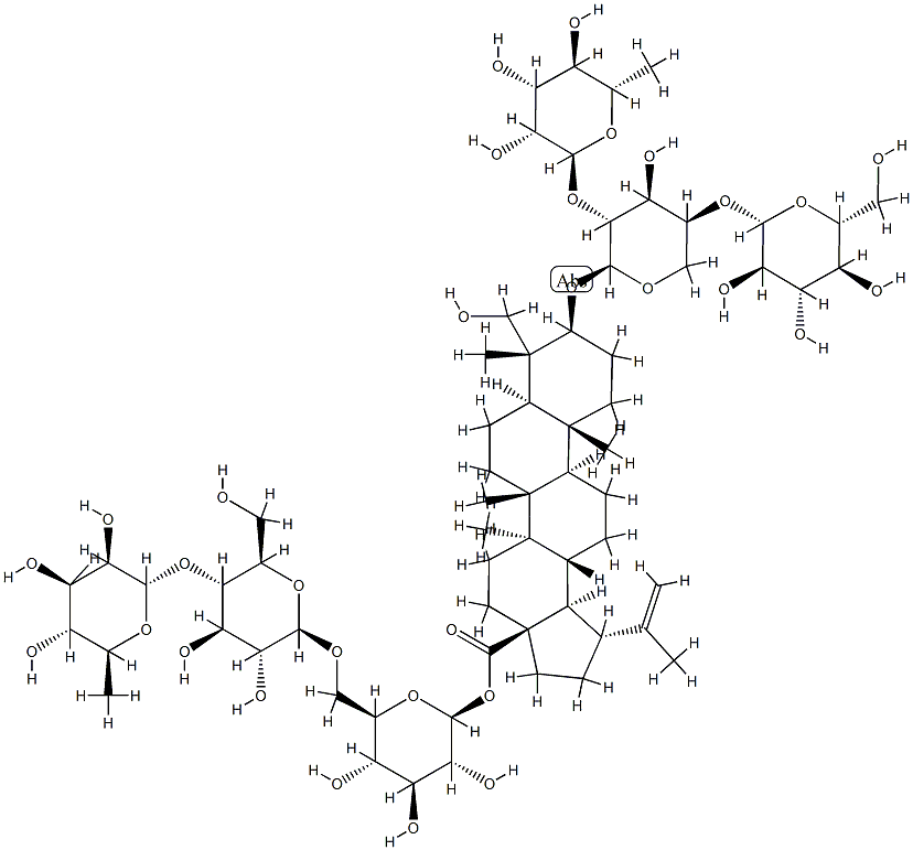3-O-B-D-葡萄糖( 1→4)-[ A -L-鼠李糖(1→2)]- A-L-阿拉伯糖 23-羟基羽扇豆20(29)-烯-28–酸- 28-O-鼠李糖(1→4)葡萄糖(1→6)葡萄糖苷,366814-43-9,结构式