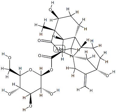 2β,7-Dihydroxy-4aα-hydroxymethyl-1-methyl-8-methylene-10β-[(β-D-glucopyranosyloxy)carbonyl]gibbane-1α-carboxylic acid 1,4a-lactone 结构式
