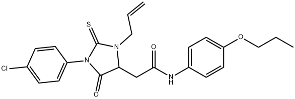 2-[3-allyl-1-(4-chlorophenyl)-5-oxo-2-thioxoimidazolidin-4-yl]-N-(4-propoxyphenyl)acetamide Struktur