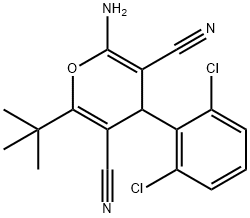 2-amino-6-(tert-butyl)-4-(2,6-dichlorophenyl)-4H-pyran-3,5-dicarbonitrile Struktur