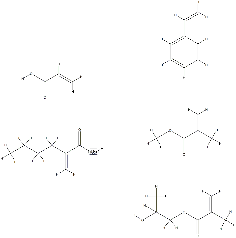 2-甲基-2-丙烯酸甲酯与2-丙烯酸丁酯、苯乙烯、1,2-丙二醇单(2-甲基-2-丙烯酸酯)和2-丙烯酸的聚合物, 37237-99-3, 结构式