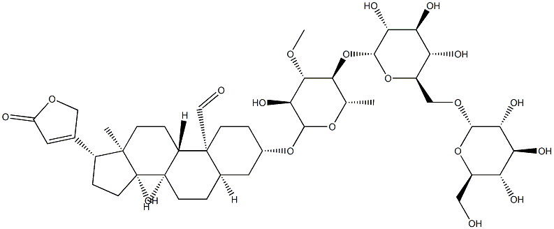 37933-66-7 (3beta,5beta)-3-[(O-beta-D\-glucopyranosyl-(1->6)-O-D\-glucopyranosyl-(1->4)-6-deoxy-3-O-methyl-alpha-L\-glucopyranosyl)oxy]-14-hydroxy-19-oxocard-20(22)-enolide
