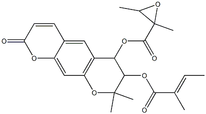 2,3-Dimethyloxiranecarboxylic acid [3,4-dihydro-2,2-dimethyl-3-[(2-methyl-1-oxo-2-butenyl)oxy]-8-oxo-2H,8H-benzo[1,2-b:5,4-b']dipyran-4-yl] ester Struktur