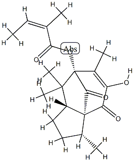 (Z)-2-Methyl-2-butenoic acid [(3R)-2,3,8,8aα-tetrahydro-5-hydroxy-3,6,8,8-tetramethyl-4,9-dioxo-3aβ,7-methano-1H-azulen-7α(4H)-yl] ester 结构式