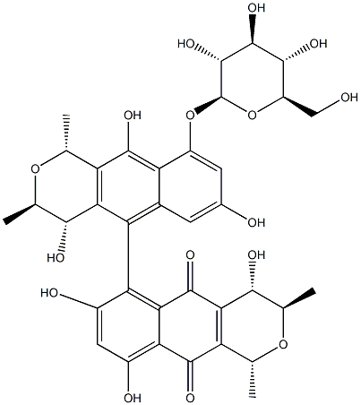 (1R,1'R,3'R,4'S)-9-(β-D-Glucopyranosyloxy)-3,3',4,4'-tetrahydro-4β,4',7,7',9',10-hexahydroxy-1β,1',3α,3'-tetramethyl-5,6'-bi-[1H-naphtho[2,3-c]pyran]-5',10'-dione,38321-93-6,结构式