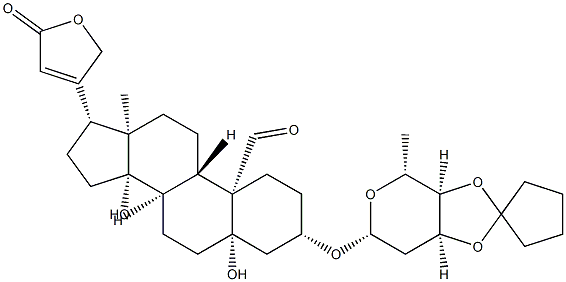 3β-[(3-O,4-O-Cyclopentylidene-2,6-dideoxy-β-D-ribo-hexopyranosyl)oxy]-5,14-dihydroxy-19-oxo-5β-card-20(22)-enolide 结构式