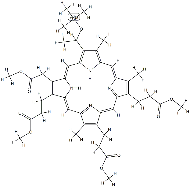 8-(2-メトキシ-2-オキソエチル)-3,13,17-トリメチル-12-[1-[(トリメチルシリル)オキシ]エチル]-21H,23H-ポルフィリン-2,7,18-トリプロピオン酸トリメチル 化学構造式