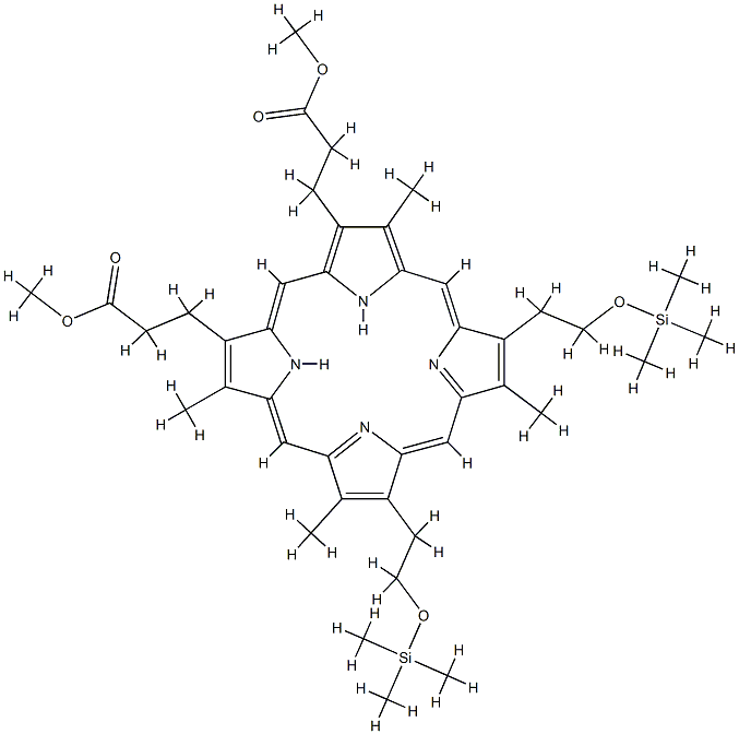 3,7,12,17-Tetramethyl-8,13-bis[2-[(trimethylsilyl)oxy]ethyl]-21H,23H-porphyrin-2,18-dipropanoic acid dimethyl ester,38574-19-5,结构式