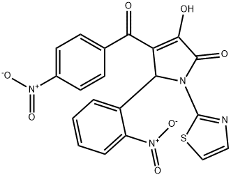 3-hydroxy-4-{4-nitrobenzoyl}-5-{2-nitrophenyl}-1-(1,3-thiazol-2-yl)-1,5-dihydro-2H-pyrrol-2-one Struktur