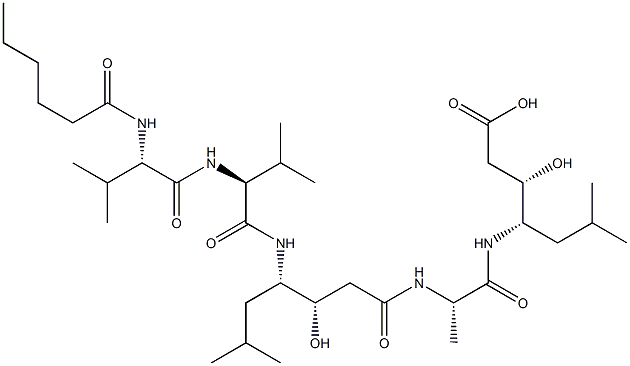 (3S,4S)-4-[[[(3S,4S)-4-[[N-(1-Oxohexyl)-L-Val-L-Val-]amino]-3-hydroxy-6-methylheptanoyl]-L-Ala-]amino]-3-hydroxy-6-methylheptanoic acid 结构式